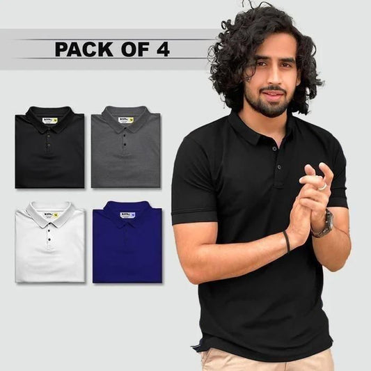 4Pic Poly Cotton Solid Half Sleeves Men's Polo T-shirt