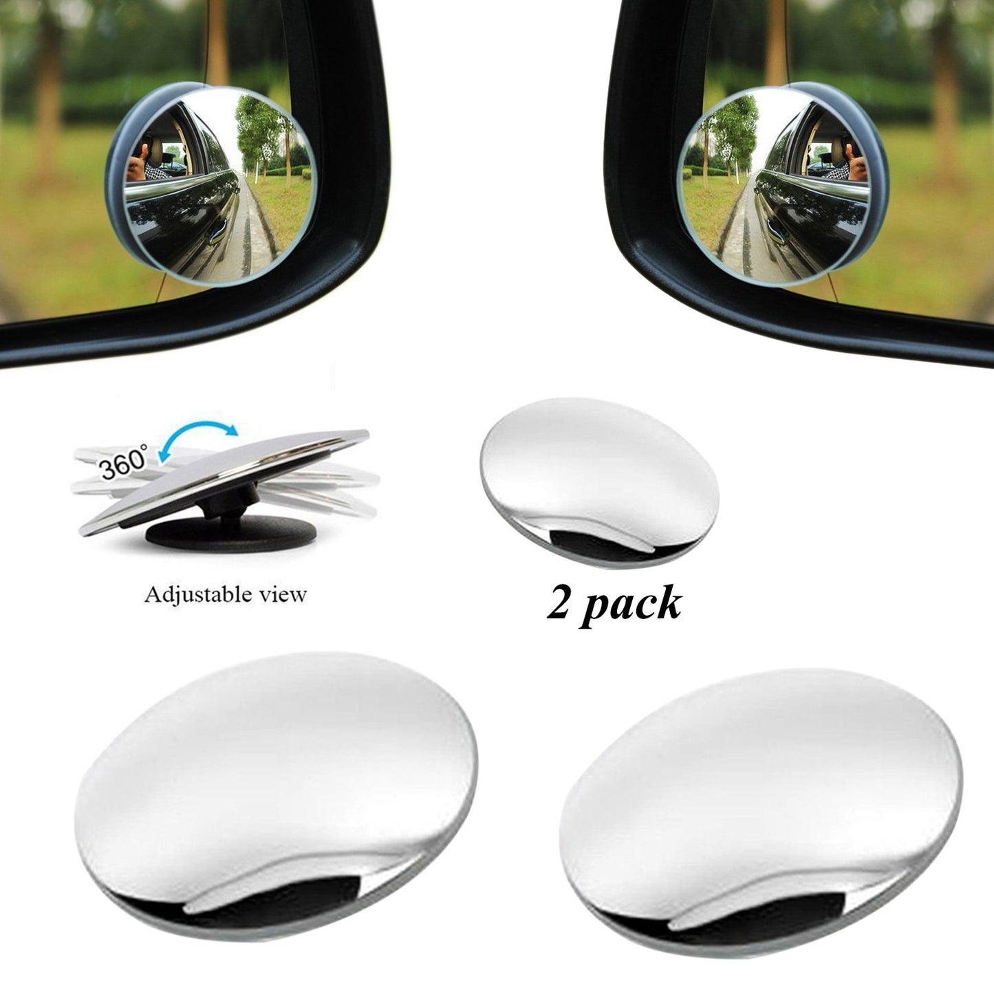 Blind Spot Round Wide Angle Adjustable Convex Rear View Mirror - Pack Of 2