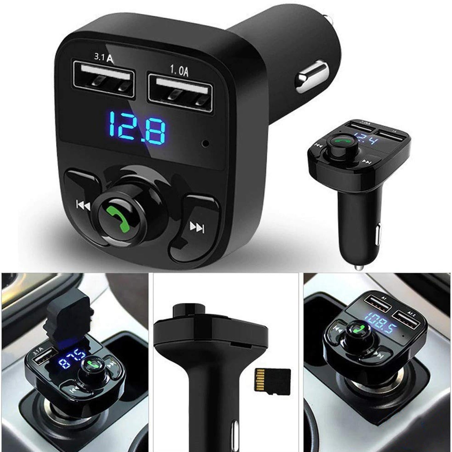 Car-x8 Bluetooth Fm Transmitter Kit For Hands-free Call Receiver  Music Player  Call Receiver  Fast Mobile Charger Ports For All Smartphoneswith 3.1a Quick Charge Dual Usb Car Charger